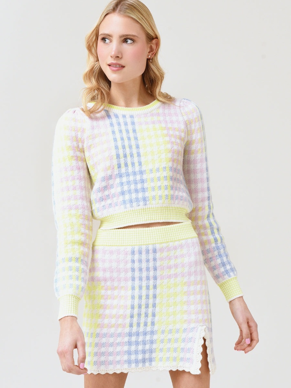 LoveShackFancy Pastel Houndstooth Knit Sweater